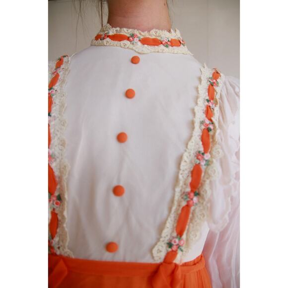 1960s Mod Orange and White Chiffon Maxi Dress - Picture 2 of 7